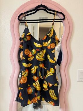 Song of Style Black Satin Garment with Yellow & Orange Accent